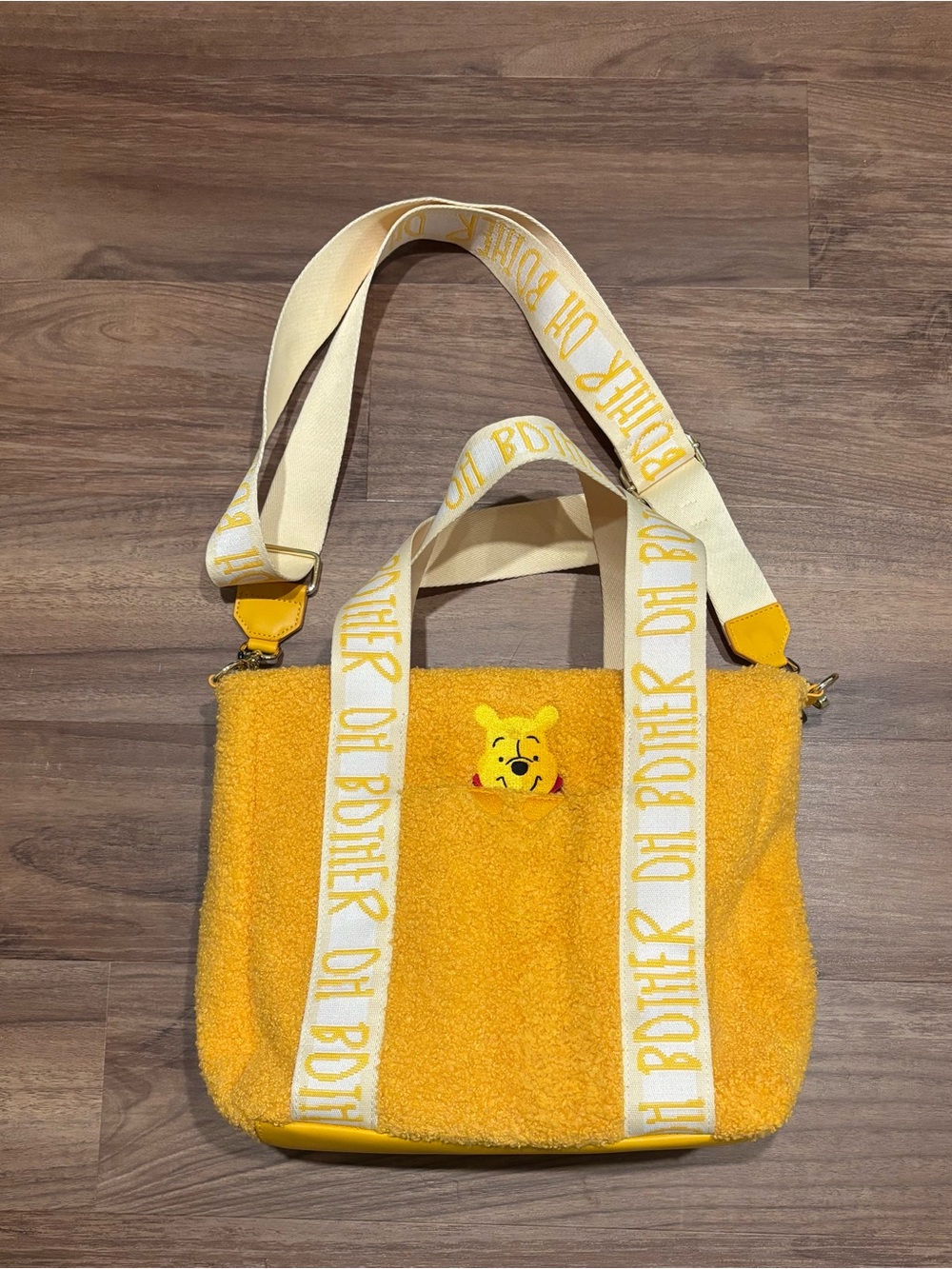 Loungefly Yellow Plush Tote with Character Patch and Printed Strap